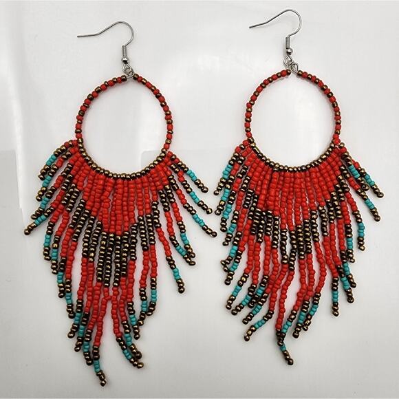 Free People Red and Turquoise Beaded Earrings - Picture 7 of 9